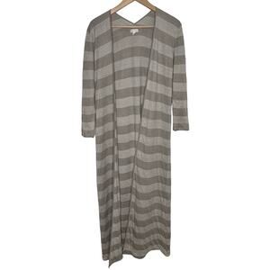 Garnet Hill Women's Linen Duster Long Cardigan Size Small Gray Beige Striped